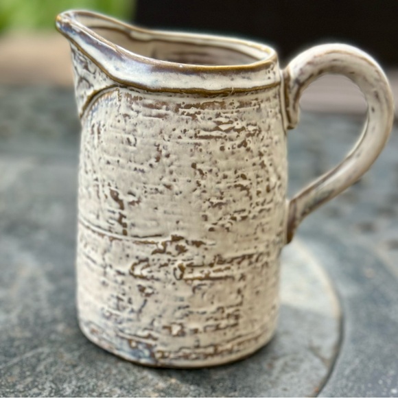 Rustic Cream and Brown Ceramic Distressed Pitcher - Picture 3 of 3
